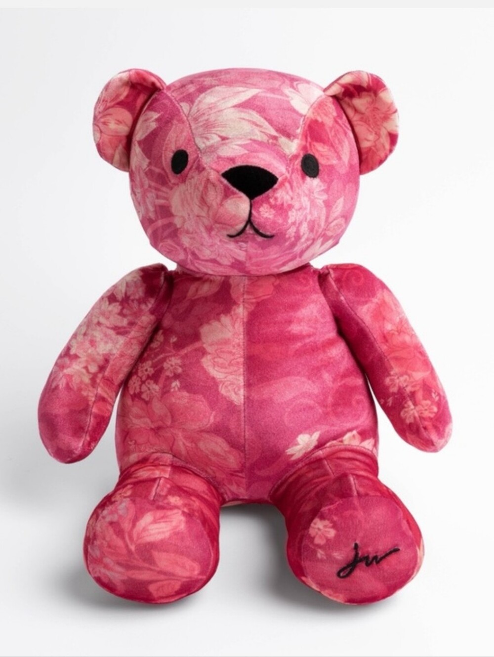 JOHNNY WAS Pink Floral Velvet Plush Bear NEW